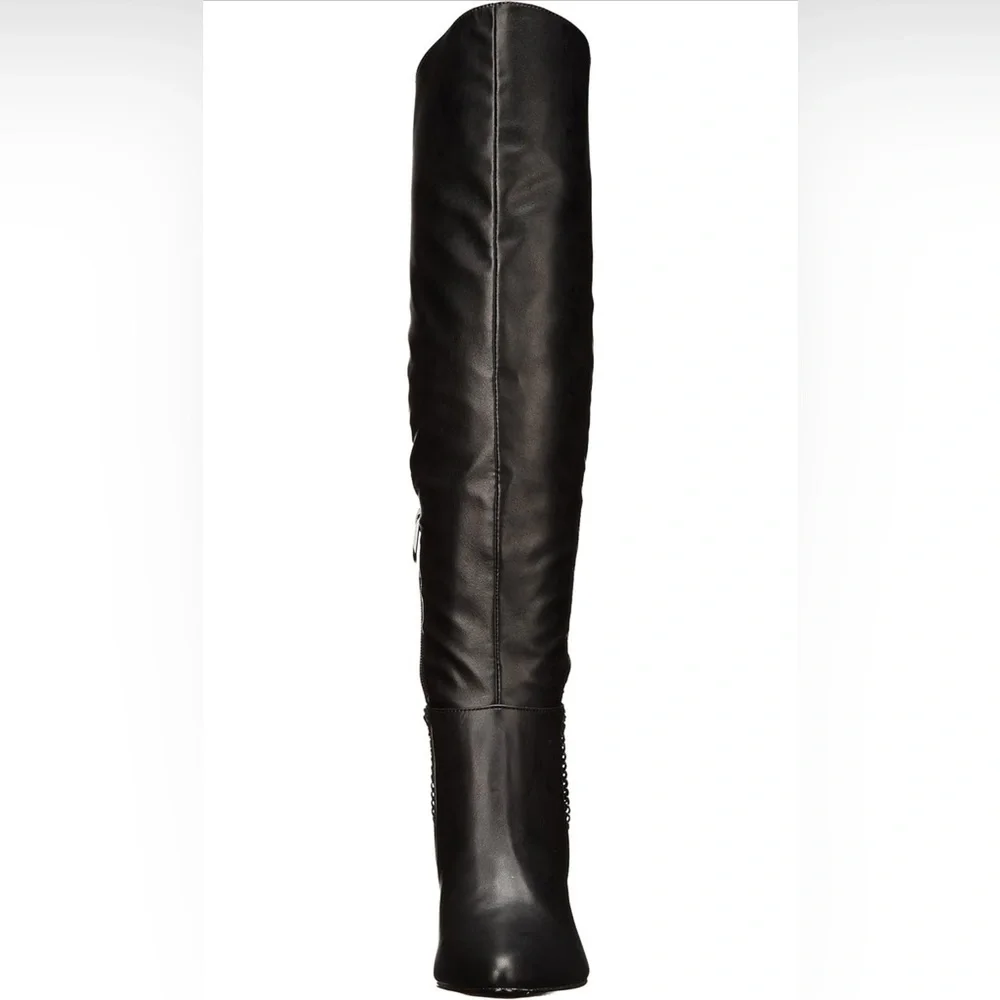 Fergie Samantha Black Chain-Detail Wedge Over-the-Knee Boots – Size 9M